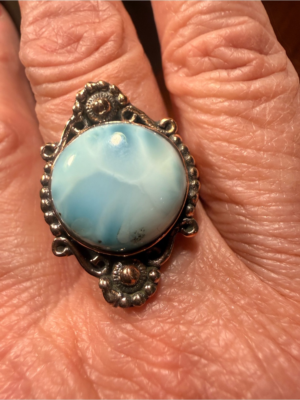 Sterling Silver Larimar Statement Ring in Sky Blue